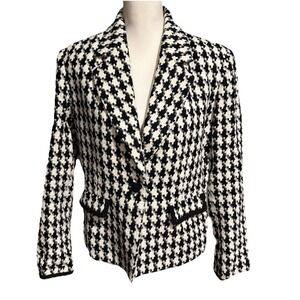 Chadwicks Vtg Black And White Houndstooth Acrylic Button Blazer Women's Size 14